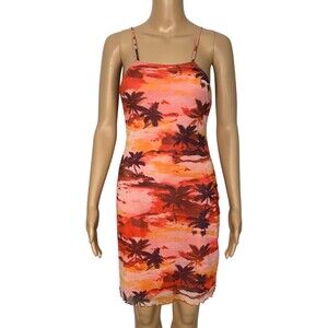 Urban Outfitters Y2K Sunset Palm Tree Mesh Mini Dress Size Small